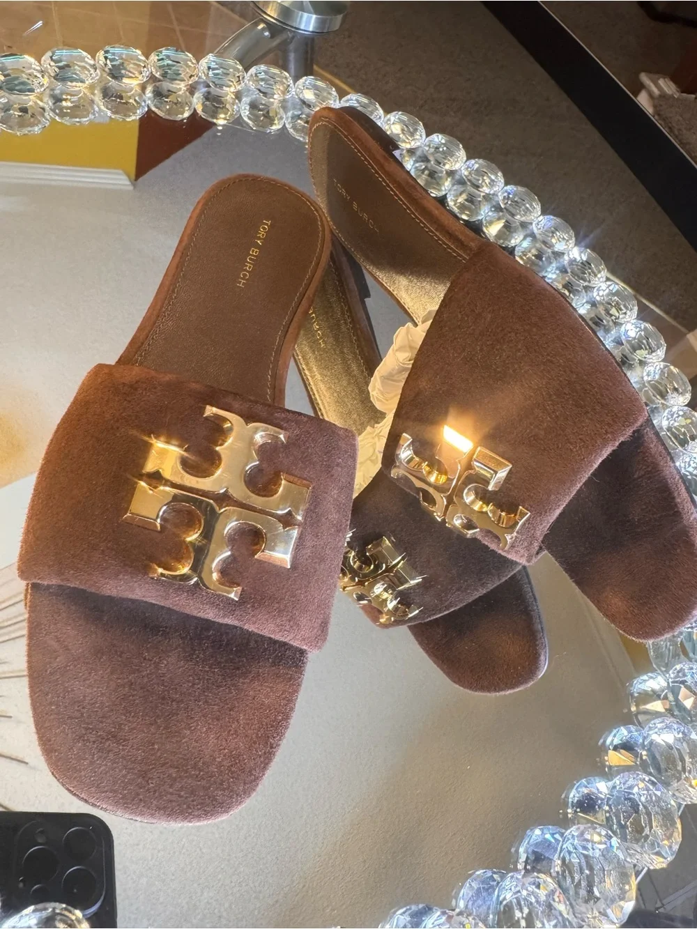Tory Burch Brown Suede Eleanor Flat Sandals/ Slide. Size 7